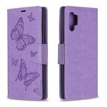 Two Butterflies Embossing Pattern Horizontal Flip Leather Case with Holder & Card Slot & Wallet & Lanyard for Galaxy Note10+(Purple)