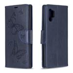 Two Butterflies Embossing Pattern Horizontal Flip Leather Case with Holder & Card Slot & Wallet & Lanyard for Galaxy Note10+(Dark Blue)