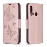 Two Butterflies Embossing Pattern Horizontal Flip Leather Case with Holder & Card Slot & Wallet & Lanyard for Huawei P20 lite (2019) / nova 5i(Rose Gold)