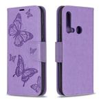 Two Butterflies Embossing Pattern Horizontal Flip Leather Case with Holder & Card Slot & Wallet & Lanyard for Huawei P20 lite (2019) / nova 5i(Purple)