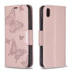 Two Butterflies Embossing Pattern Horizontal Flip Leather Case with Holder & Card Slot & Wallet & Lanyard for Xiaomi Redmi 7A(Rose Gold)