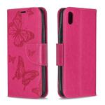 Two Butterflies Embossing Pattern Horizontal Flip Leather Case with Holder & Card Slot & Wallet & Lanyard for Xiaomi Redmi 7A(Rose Red)