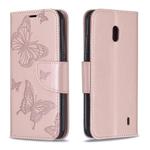 Two Butterflies Embossing Pattern Horizontal Flip Leather Case with Holder & Card Slot & Wallet & Lanyard for Nokia 2.2(Rose Gold)