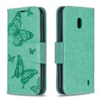 Two Butterflies Embossing Pattern Horizontal Flip Leather Case with Holder & Card Slot & Wallet & Lanyard for Nokia 2.2(Green)