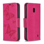 Two Butterflies Embossing Pattern Horizontal Flip Leather Case with Holder & Card Slot & Wallet & Lanyard for Nokia 2.2(Rose Red)