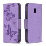 Two Butterflies Embossing Pattern Horizontal Flip Leather Case with Holder & Card Slot & Wallet & Lanyard for Nokia 2.2(Purple)