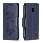 Two Butterflies Embossing Pattern Horizontal Flip Leather Case with Holder & Card Slot & Wallet & Lanyard for Nokia 2.2(Dark Blue)