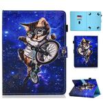 Colored Drawing Stitching Universal Horizontal Flip Leather Case, with Holder & Card Slots for 10 inch Tablet PC(Cat)