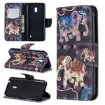 3D Colored Drawing Pattern Horizontal Flip Leather Case with Holder & Card Slots & Wallet For Nokia 2.2(Two Elephants)
