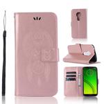 Wind Chime Owl Embossing Pattern Horizontal Flip Leather Case with Holder & Card Slots & Wallet For Motorola Moto G7 Power(Rose Gold)