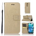 Wind Chime Owl Embossing Pattern Horizontal Flip Leather Case with Holder & Card Slots & Wallet For Nokia 7.1(Gold)
