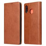 Fierre Shann Dermis Texture PU +TPU Horizontal Flip Leather Case with Holder & Card Slots & Wallet For Galaxy A20 & A30(Brown)