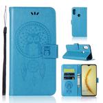 Wind Chime Owl Embossing Pattern Horizontal Flip Leather Case with Holder & Card Slots & Wallet For Huawei Honor 10 Lite(Blue)