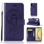 Wind Chime Owl Embossing Pattern Horizontal Flip Leather Case with Holder & Card Slots & Wallet For Huawei Honor 10 Lite(Purple)