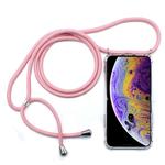 For iPhone X / XS Four-Corner Anti-Fall Trasparent TPU Mobile Phone Case With Lanyard(Pink)