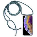 For iPhone X / XS Four-Corner Anti-Fall Transparent TPU Mobile Phone Case With Lanyard(Green White Blue)
