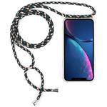 For iPhone XR Four-Corner Anti-Fall Transparent TPU Mobile Phone Case With Lanyard(Green Beige Black)