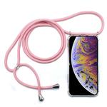 For iPhone XS Max Four-Corner Anti-Fall Transparent TPU Mobile Phone Case With Lanyard(Pink)