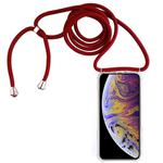 For iPhone XS Max Four-Corner Anti-Fall Transparent TPU Mobile Phone Case With Lanyard(Red)