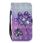 3D Diamond Encrusted Painting Pattern Coloured Drawing Horizontal Flip PU Leather Case with Holder & Card Slots & Wallet For iPhone 6 & 6s(Purple Flower)