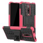 Tire Texture TPU+PC Shockproof Protective Case with Holder for Xiaomi Mi 9T / 9T Pro / Redmi K20 / K20 Pro(Pink)