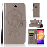 Wind Chime Owl Embossing Pattern Horizontal Flip Leather Case with Holder & Card Slots & Wallet For Xiaomi Redmi Note 7(Grey)