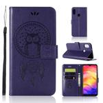 Wind Chime Owl Embossing Pattern Horizontal Flip Leather Case with Holder & Card Slots & Wallet For Xiaomi Redmi Note 7(Purple)