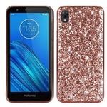 Plating Glittery Powder Shockproof TPU Case For Motorola Moto E6(Rose Gold)