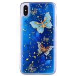 Gold Foil Style Dropping Glue TPU Soft Protective Case for iPhone XS / X(Blue Butterfly)