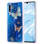 Cartoon Pattern Gold Foil Style Dropping Glue TPU Soft Protective Case for Huawei P30(Blue Butterfly)