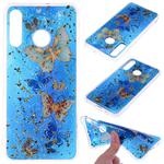 Cartoon Pattern Gold Foil Style Dropping Glue TPU Soft Protective Case for Huawei P30 Lite(Blue Butterfly)