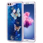 Cartoon Pattern Gold Foil Style Dropping Glue TPU Soft Protective Case for Huawei P Smart / Enjoy 7S(Blue Butterfly)