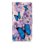 Oil Embossed Coloured Drawing Pattern Horizontal Flip PU Leather Case with Holder & Card Slots & Wallet & Photo Frame For LG G8 ThinQ(Purple Flower Butterfly)