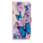 Oil Embossed Coloured Drawing Pattern Horizontal Flip PU Leather Case with Holder & Card Slots & Wallet & Photo Frame For Galaxy M30(Purple Flower Butterfly)