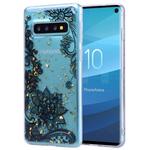 Cartoon Pattern Gold Foil Style Dropping Glue TPU Soft Protective Case for Galaxy S10+(Black Lace)