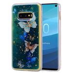 For Galaxy S10e Cartoon Pattern Gold Foil Style Dropping Glue TPU Soft Protective Case(Blue Butterfly)