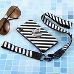 Black And White Pattern Mobile Phone Protective Back Cover Case with Long And Short Dual-Purpose Hanging Rope & Holder for iPhone XS Max(Stripe)