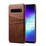 Suteni Calf Texture Back Cover Protective Case with Card Slots for Galaxy S10 5G(Brown)