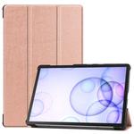 Custer Texture Horizontal Flip Leather Case with Three-folding Holder & Sleep / Wake-up Function for Galaxy Tab S6 T860 / T865(Rose Gold)