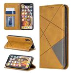 For iPhone X / XS Rhombus Texture Horizontal Flip Magnetic Leather Case with Holder & Card Slots & Wallet(Yellow)