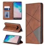 Rhombus Texture Horizontal Flip Magnetic Leather Case with Holder & Card Slots & Wallet For Galaxy S10+(Brown)