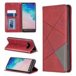 Rhombus Texture Horizontal Flip Magnetic Leather Case with Holder & Card Slots & Wallet For Galaxy S10+(Red)