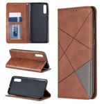 Rhombus Texture Horizontal Flip Magnetic Leather Case with Holder & Card Slots For Galaxy A50(Brown)