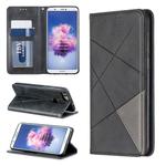 Rhombus Texture Horizontal Flip Magnetic Leather Case with Holder & Card Slots For Huawei P Smart (Enjoy 7S)(Black)