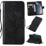 For iPhone 11 Pro Tree & Cat Pattern Pressed Printing Horizontal Flip PU Leather Case with Holder & Card Slots & Wallet & Lanyard (Black)