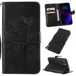 For iPhone 11 Tree & Cat Pattern Pressed Printing Horizontal Flip PU Leather Case with Holder & Card Slots & Wallet & Lanyard (Black)