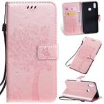 Tree & Cat Pattern Pressed Printing Horizontal Flip PU Leather Case with Holder & Card Slots & Wallet & Lanyard For Vivo Y93 / Y91 / Y95(Rose Gold)