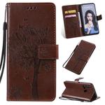 Tree & Cat Pattern Pressed Printing Horizontal Flip PU Leather Case with Holder & Card Slots & Wallet & Lanyard For Huawei P20 Lite 2019 / Nova 5i(Brown)