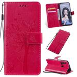 Tree & Cat Pattern Pressed Printing Horizontal Flip PU Leather Case with Holder & Card Slots & Wallet & Lanyard For Huawei P20 Lite 2019 / Nova 5i(Rose Red)