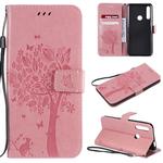 Tree & Cat Pattern Pressed Printing Horizontal Flip PU Leather Case with Holder & Card Slots & Wallet & Lanyard For Huawei P Smart Z / Y9 Prime 2019(Pink)